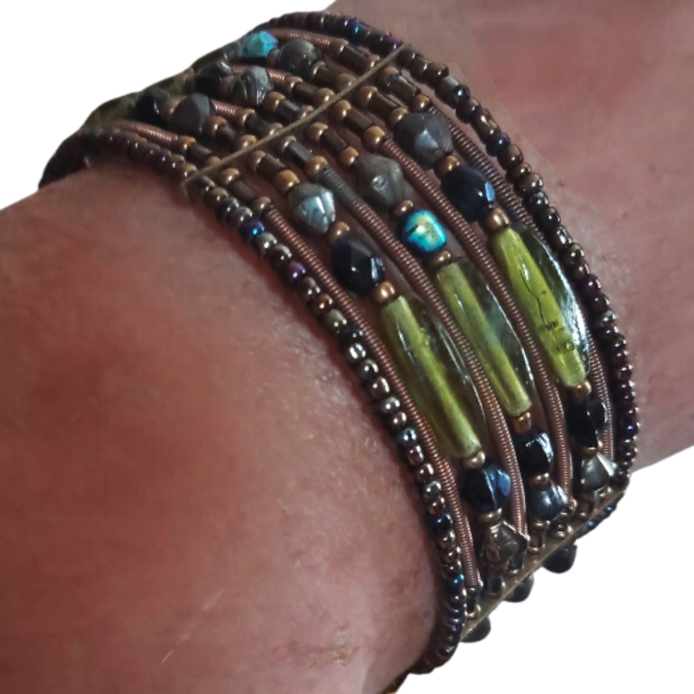 Southwestern Seedbead Native American Adjustable Wrap Bracelet Cuff Copper